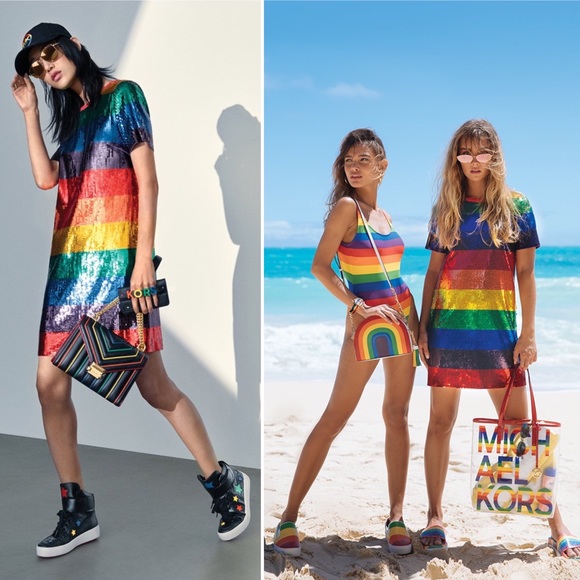 Michael Michael Kors Rainbow Striped Sequined Dress - Picture 2 of 16